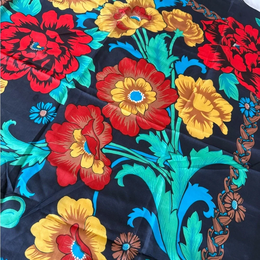 Lot of 5 Vintage Multicolor Floral Silk Striped Scarves Set Echo Flower Spring